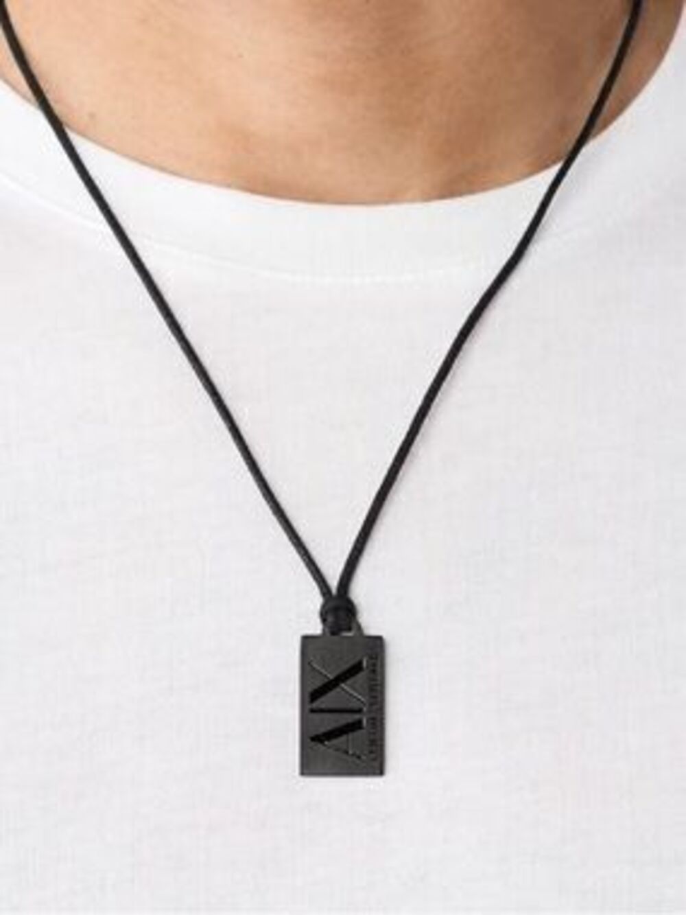 Armani Exchange Black Rectangular Logo Pendant Necklace